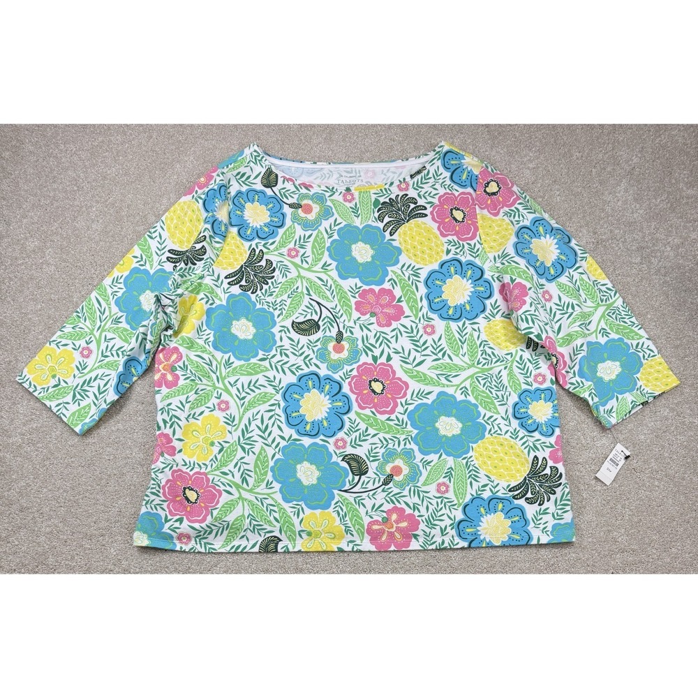 Talbots Women's Plus Petite 3XP Floral Ballet Neck 3/4 Sleeve Top Multicolor NEW